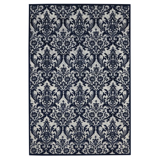 Nourison Damask DAS02 Area Rug, Ivory/Navy, 5' x 7'