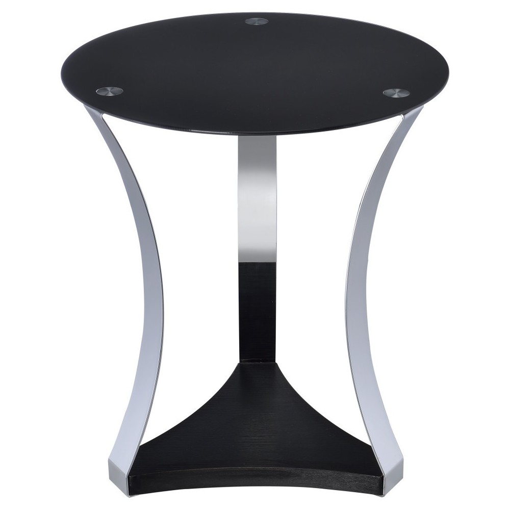 ACME Geiger End Table, Chrome & Black Glass