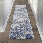 Nourison Damask DAS06 Runner Rug, Ivory/Navy, 2'3" x 7'6"