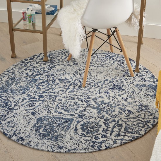 Nourison Damask DAS06 Area Rug, Ivory/Navy, 4' x Round