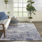 Nourison Damask DAS06 Area Rug, Ivory/Navy, 5' x 7'