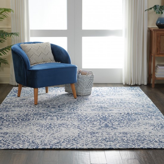 Nourison Damask DAS06 Area Rug, Ivory/Navy, 6' x 9'