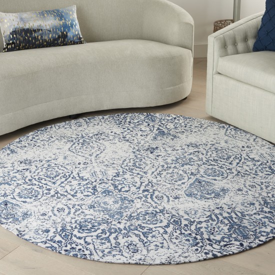 Nourison Damask DAS06 Area Rug, Ivory/Navy, 6' x Round