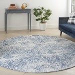 Nourison Damask DAS06 Area Rug, Ivory/Navy, 8' x Round