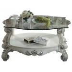 ACME Versailles Coffee Table, Bone White & Clear Glass