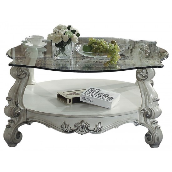 ACME Versailles Coffee Table, Bone White & Clear Glass