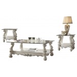 ACME Versailles Coffee Table, Bone White & Clear Glass