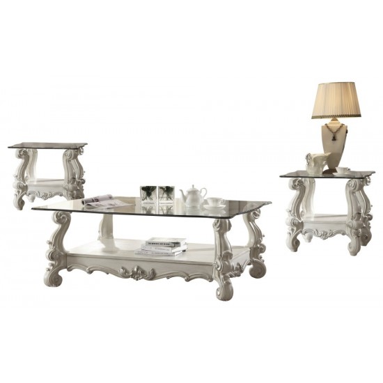 ACME Versailles Coffee Table, Bone White & Clear Glass