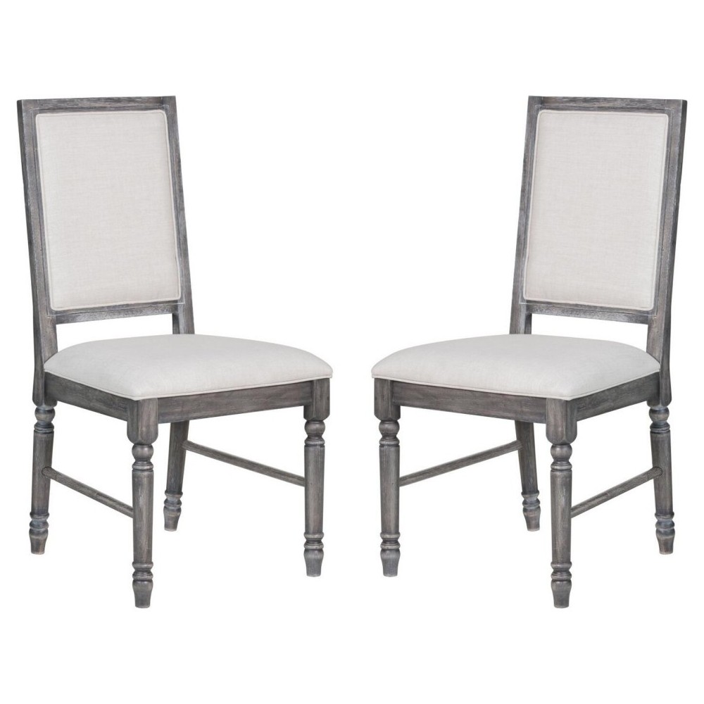 ACME Leventis Side Chair (Set-2), Cream Linen & Weathered Gray