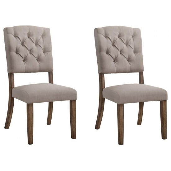 ACME Bernard Side Chair (Set-2), Cream Linen & Weathered Oak