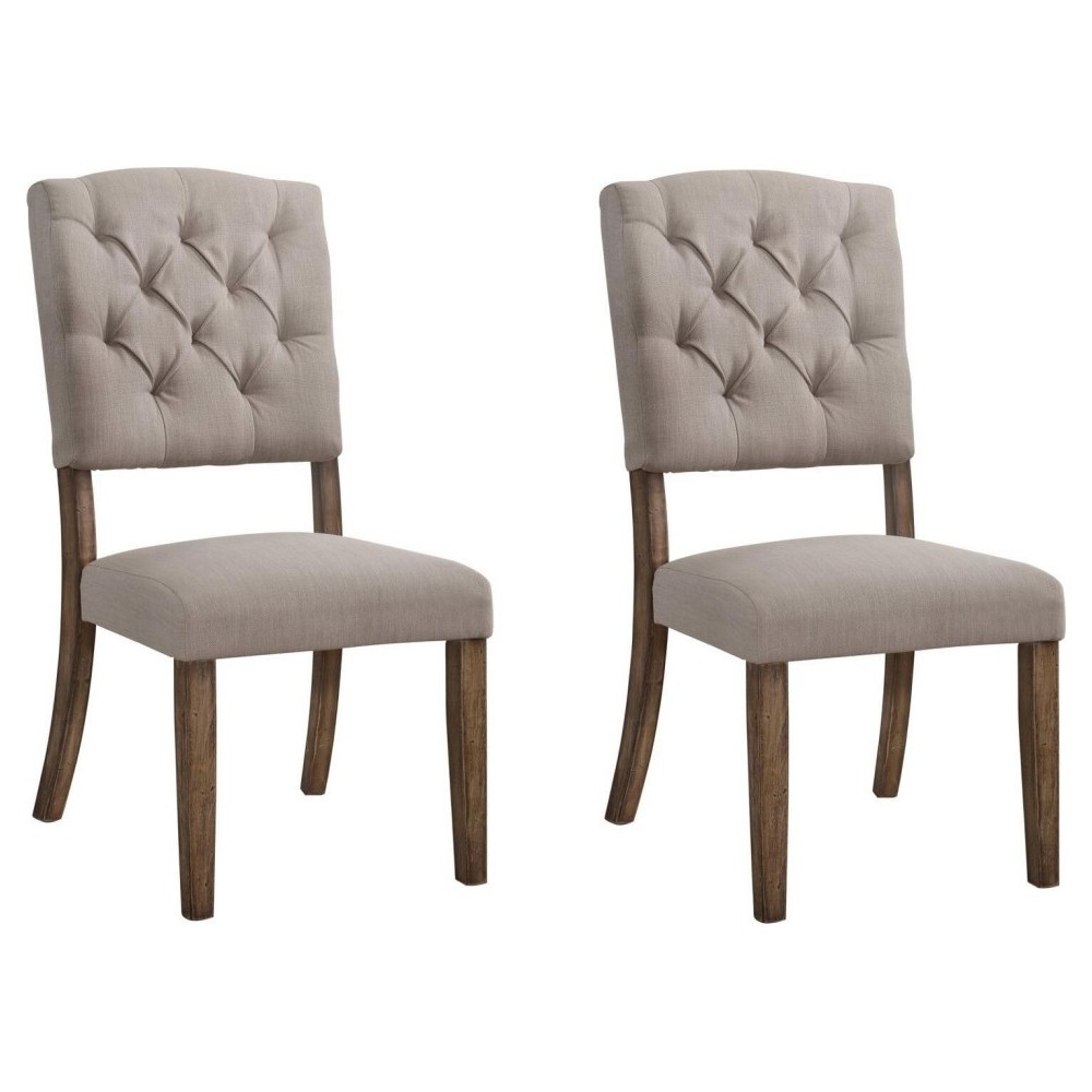 ACME Bernard Side Chair (Set-2), Cream Linen & Weathered Oak