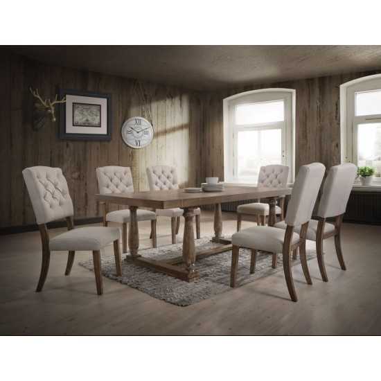 ACME Bernard Side Chair (Set-2), Cream Linen & Weathered Oak