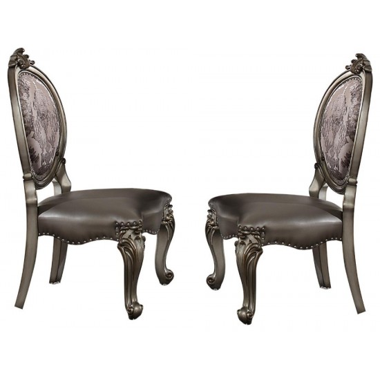 ACME Versailles Side Chair (Set-2), Silver PU & Antique Platinum