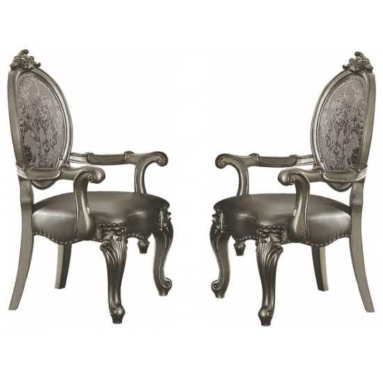 ACME Versailles Arm Chair (Set-2), Silver PU & Antique Platinum