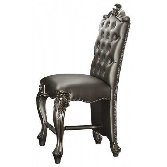 ACME Versailles Counter Height Chair (Set-2), Silver PU & Antique Platinum, 24" Seat Height