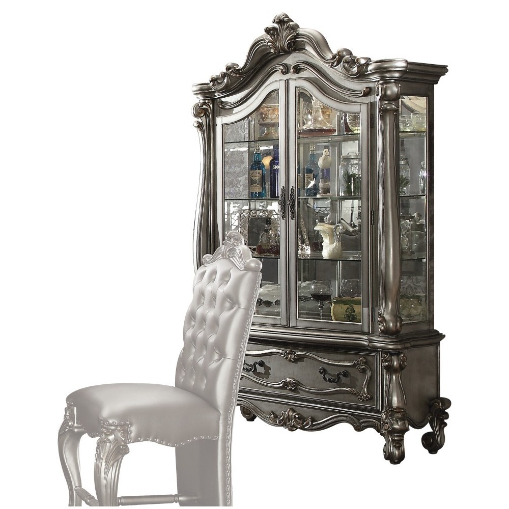 ACME Versailles Curio Cabinet, Antique Platinum