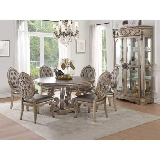 ACME Northville Dining Table w/Single Pedestal, Antique Silver