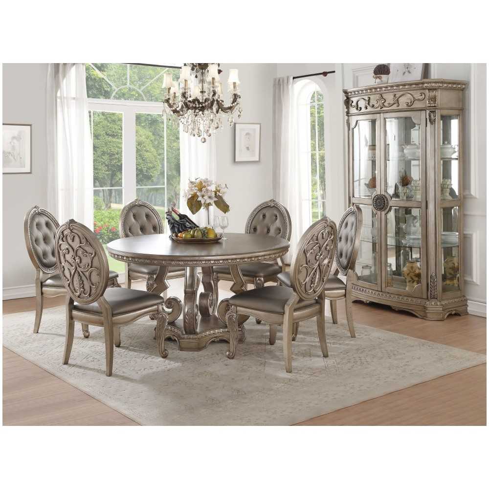 ACME Northville Dining Table w/Single Pedestal, Antique Silver