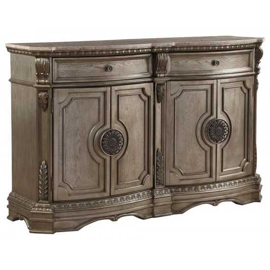 ACME Northville Server w/Wood Top, Antique Silver