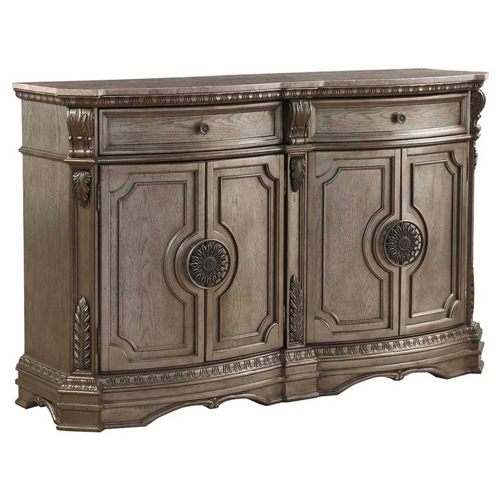 ACME Northville Server w/Wood Top, Antique Silver