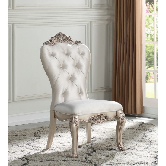 ACME Gorsedd Side Chair (Set-2), Cream Fabric & Antique White