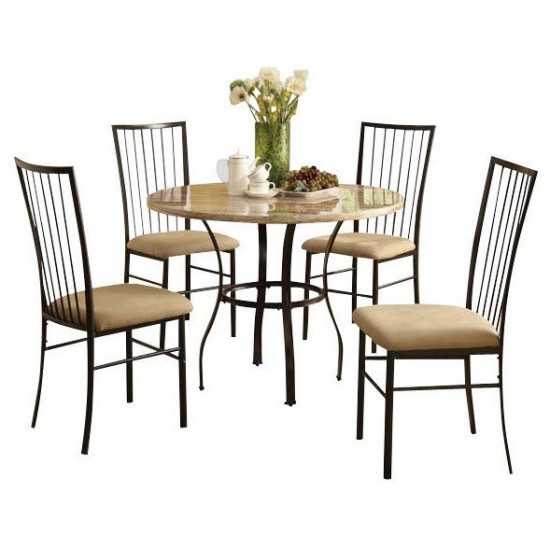 ACME Darell 5Pc Pack Dining Set, Faux Marble & Microfiber