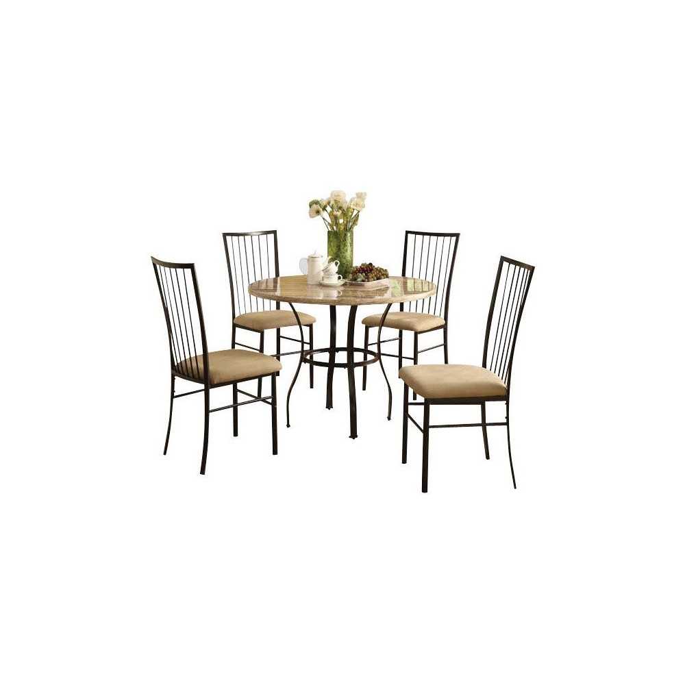 ACME Darell 5Pc Pack Dining Set, Faux Marble & Microfiber