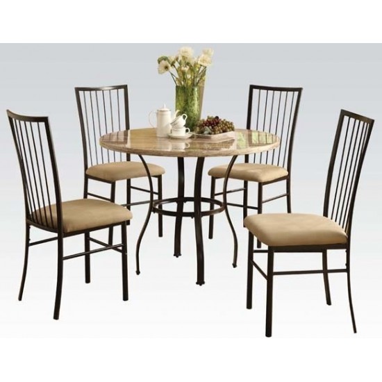 ACME Darell 5Pc Pack Dining Set, Faux Marble & Microfiber