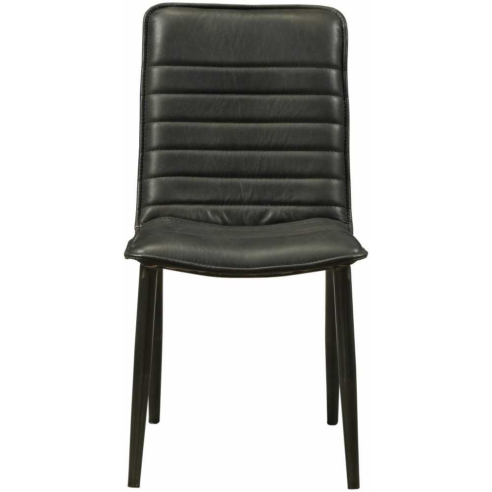 ACME Hosmer Side Chair (Set-2), Black Top Grain Leather & Antique Black