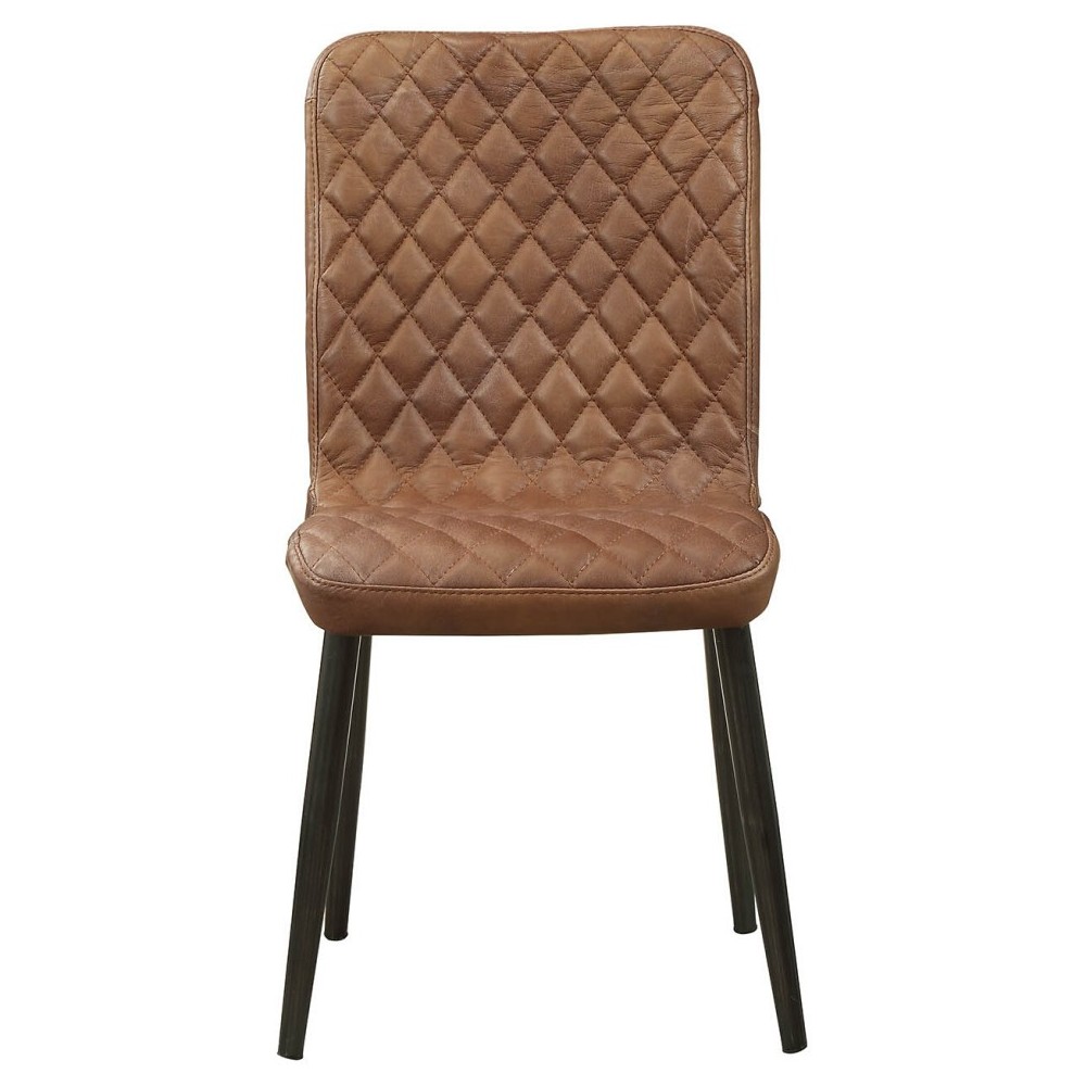 ACME Millertton Side Chair (Set-2), Vintage Chocolate Top Grain Leather & Antique Black