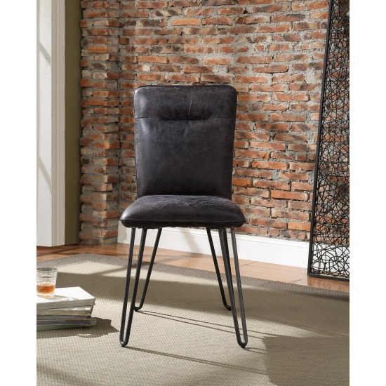 ACME Orchards Side Chair (Set-2), Antique Ebony Top Grain Leather & Antique Black