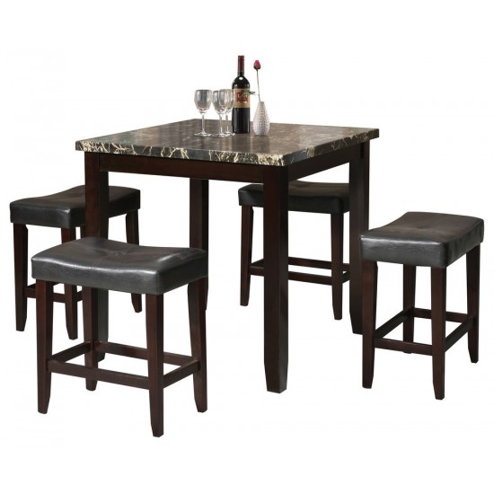ACME Ainsley 5Pc Pack Counter Height Set, Black Faux Marble & Espresso