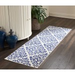 Nourison Grafix GRF06 Runner Rug, White/Blue, 2'3" x 7'6"