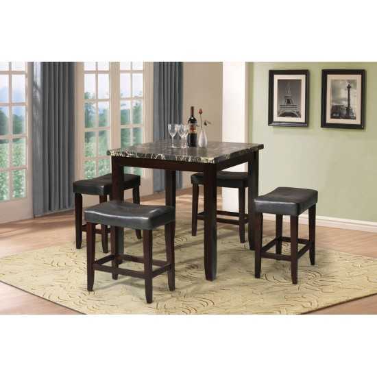 ACME Ainsley 5Pc Pack Counter Height Set, Black Faux Marble & Espresso
