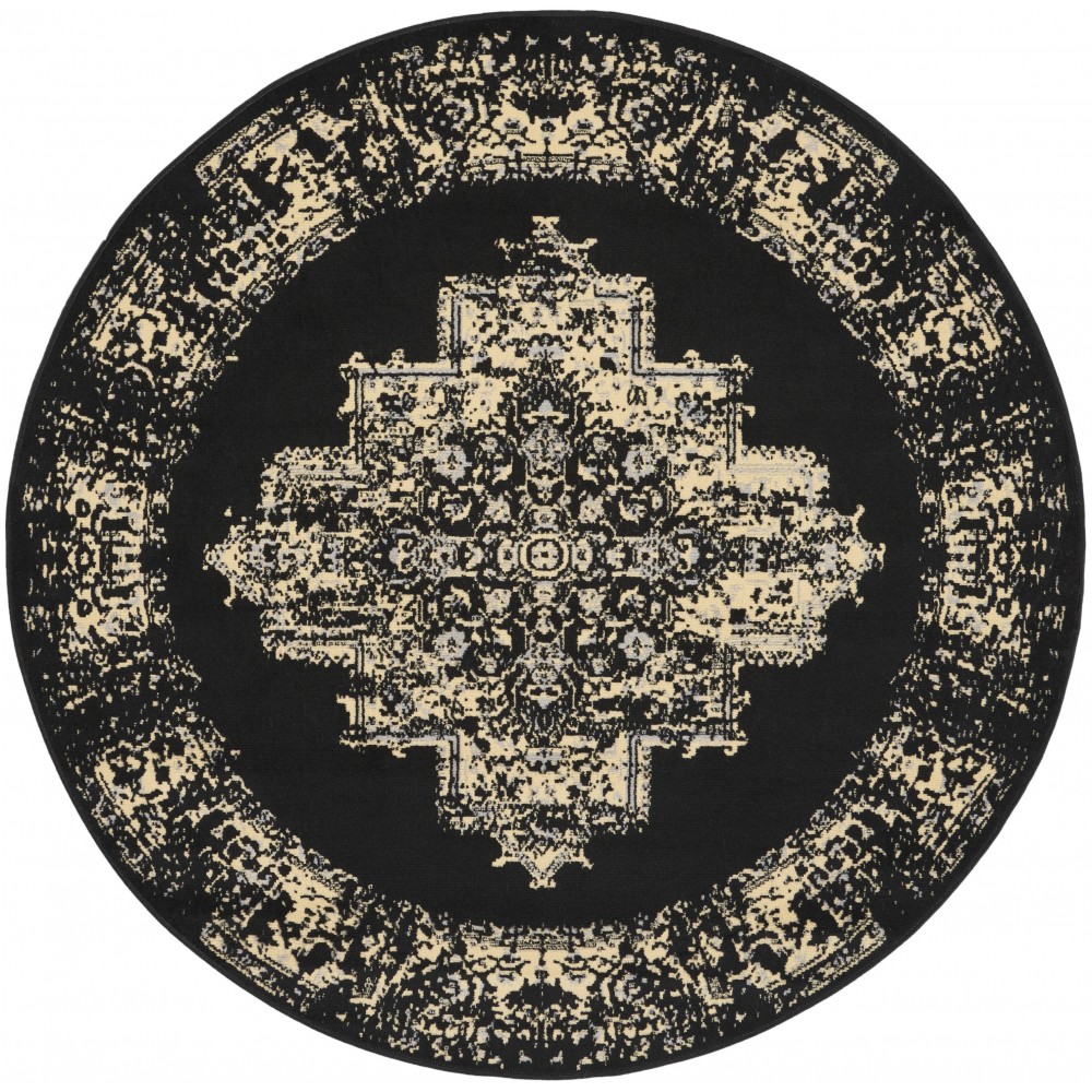 Nourison Grafix GRF14 Area Rug, Black, 5'3" x Round