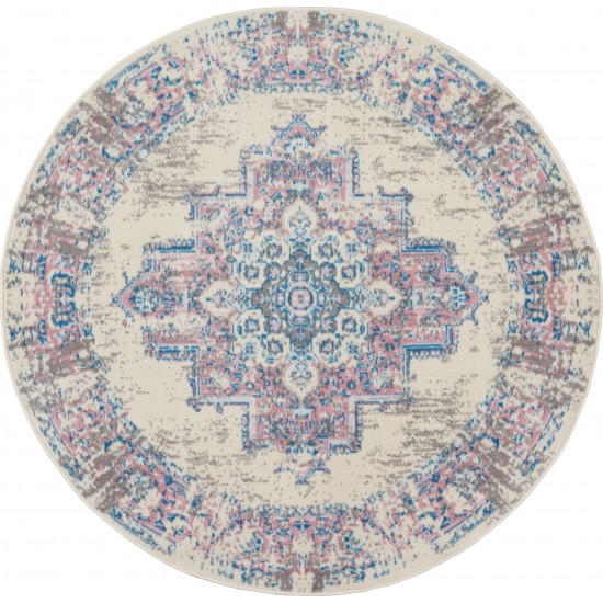 Nourison Grafix GRF14 Area Rug, Ivory/Pink, 4' x Round