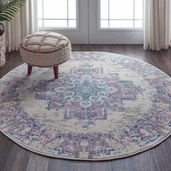 Nourison Grafix GRF14 Area Rug, Ivory/Pink, 4' x Round