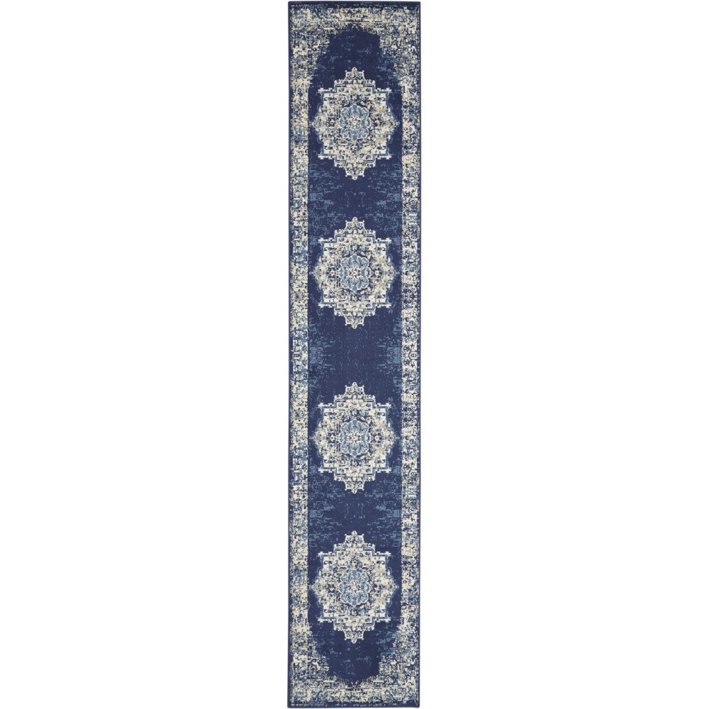 Nourison Grafix GRF14 Runner Rug, Navy/Blue, 2'3" x 12'