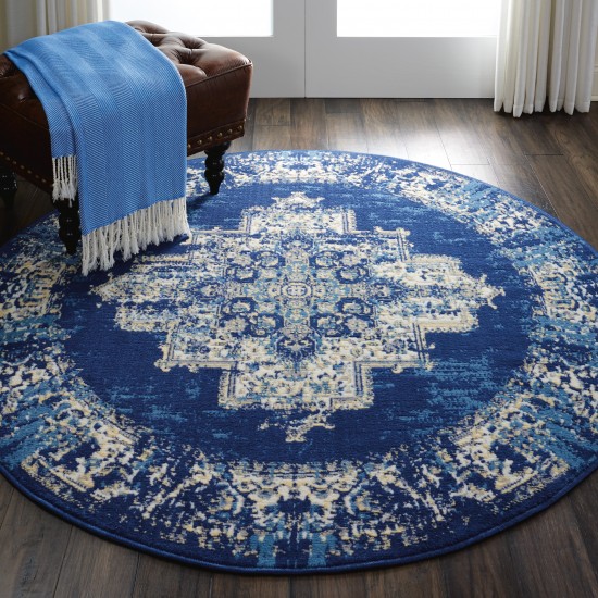 Nourison Grafix GRF14 Area Rug, Navy/Blue, 4' x Round