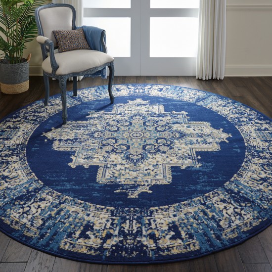 Nourison Grafix GRF14 Area Rug, Navy/Blue, 8' x Round