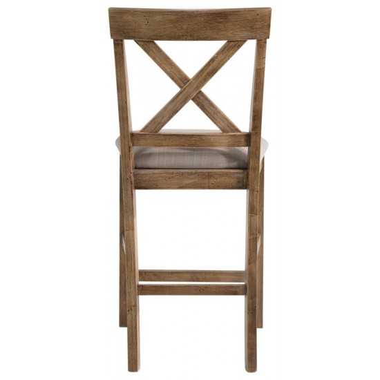 ACME Martha II Counter Height Chair (Set-2), Tan Linen & Weathered Oak