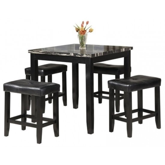ACME Blythe 5Pc Pack Counter Height Set, Faux Marble & Black
