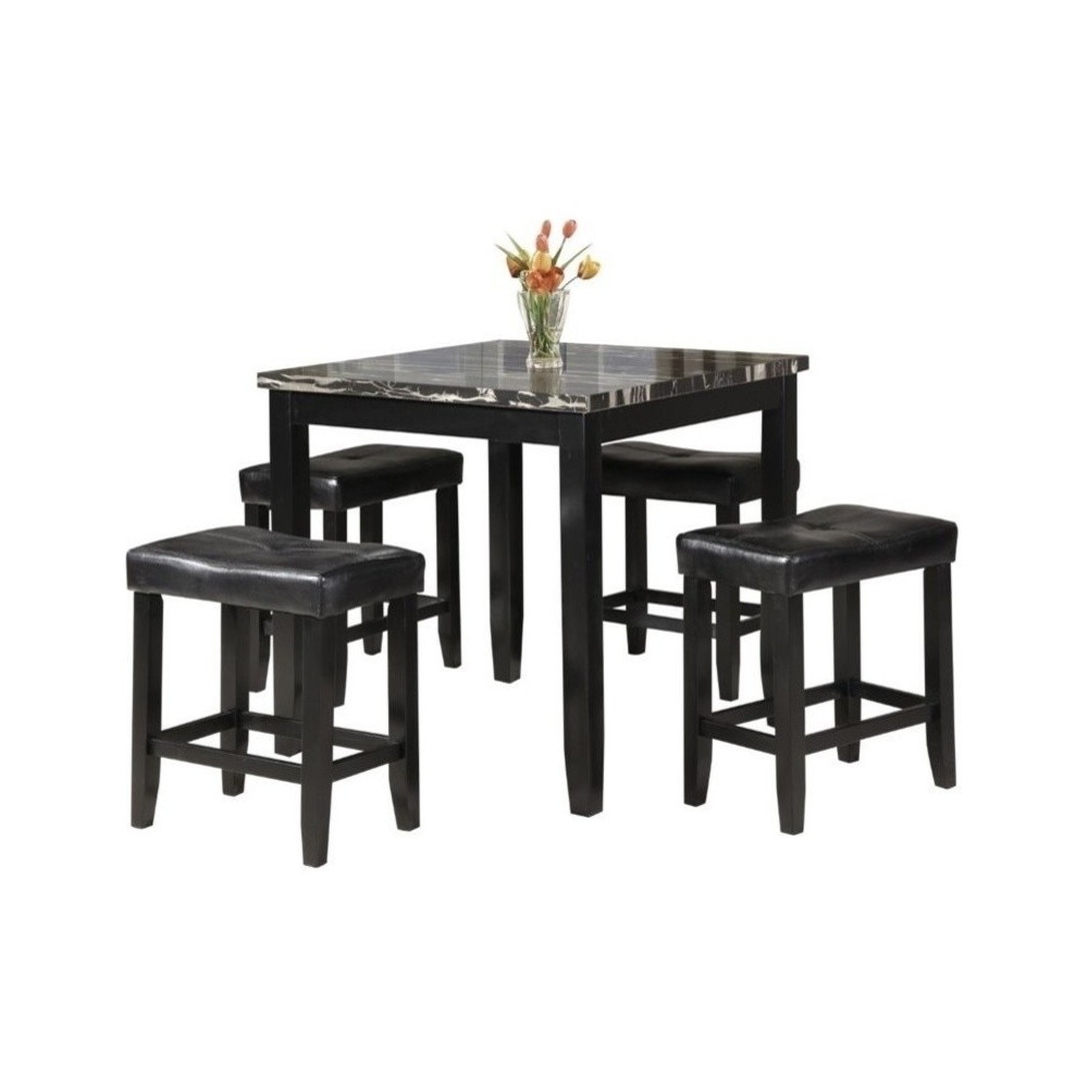 ACME Blythe 5Pc Pack Counter Height Set, Faux Marble & Black