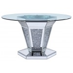 ACME Noralie Dining Table, Mirrored, Faux Diamonds & Clear Glass