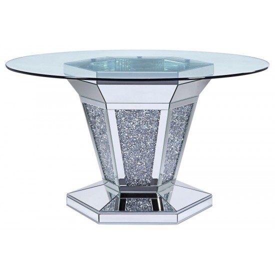 ACME Noralie Dining Table, Mirrored, Faux Diamonds & Clear Glass