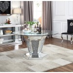 ACME Noralie Dining Table, Mirrored, Faux Diamonds & Clear Glass