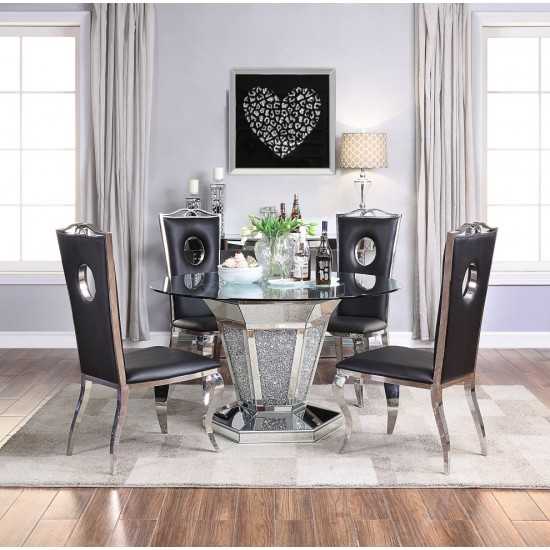 ACME Noralie Dining Table, Mirrored, Faux Diamonds & Clear Glass