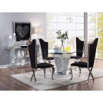 ACME Noralie Dining Table, Mirrored, Faux Diamonds & Clear Glass