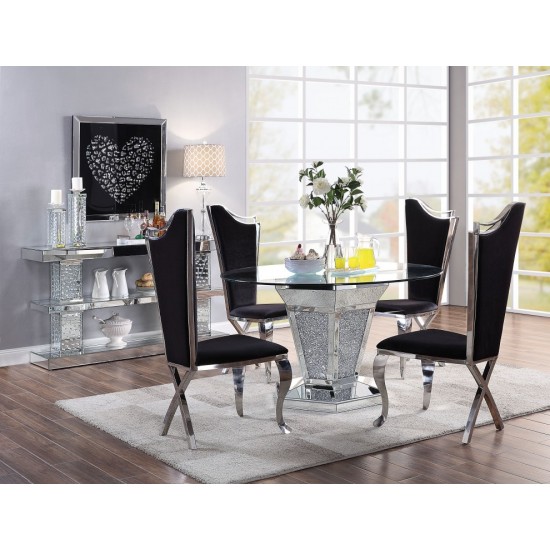 ACME Noralie Dining Table, Mirrored, Faux Diamonds & Clear Glass