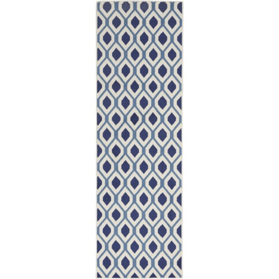 Nourison Grafix GRF22 Runner Rug, White/Navy, 2'3" x 7'6"